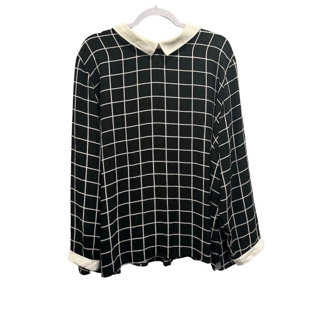 Simply Be Women's Size 28 Black & White Plaid Collared Blouse Long Sleeve
